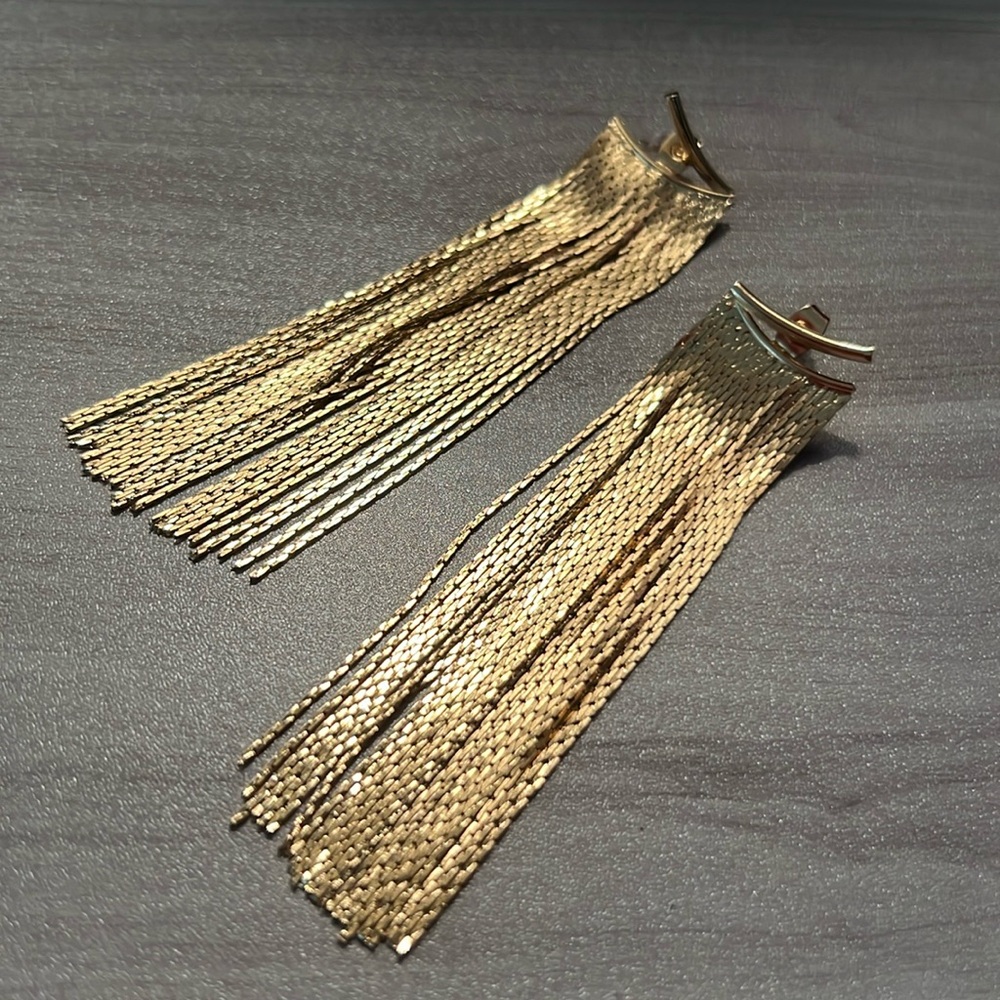 Gold Tone Chain Fringe Earrings